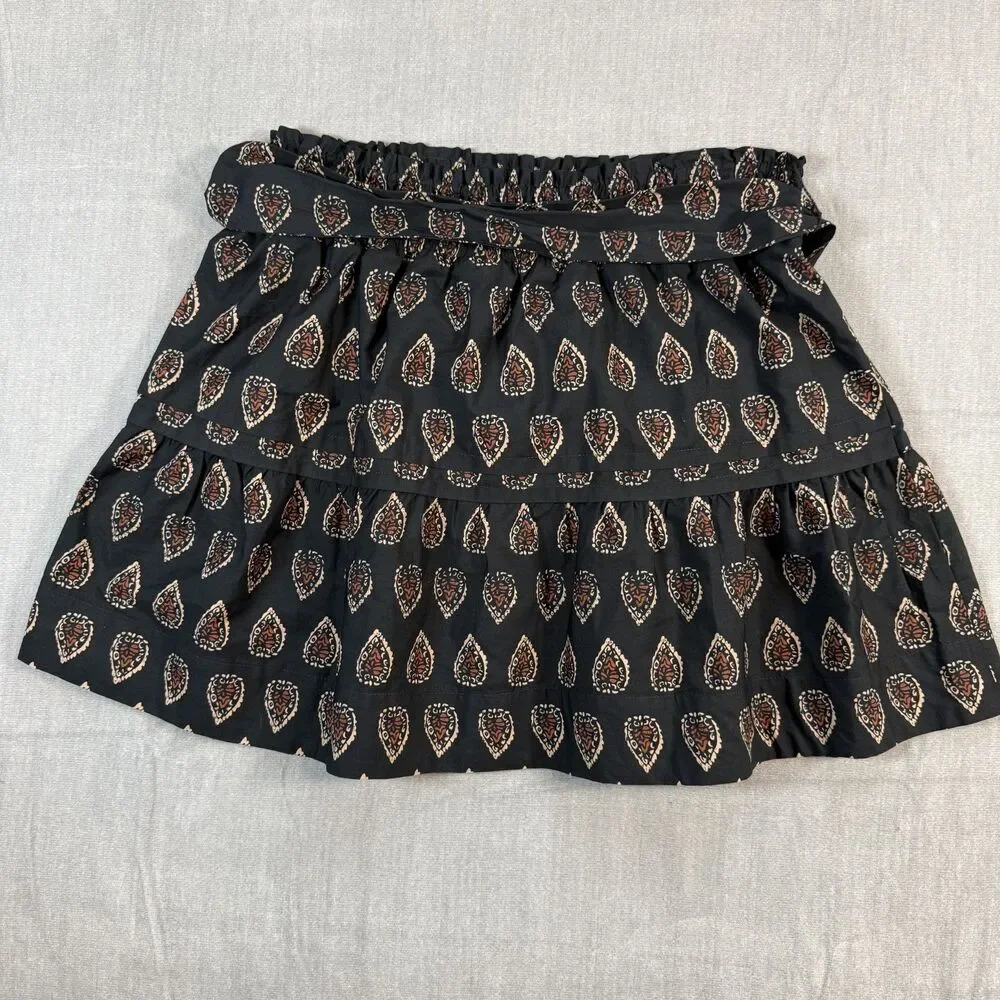 NWT Anthropologie The Somerset Mini Skirt Smocked Block Print Black Tan L Large - Picture 3 of 6